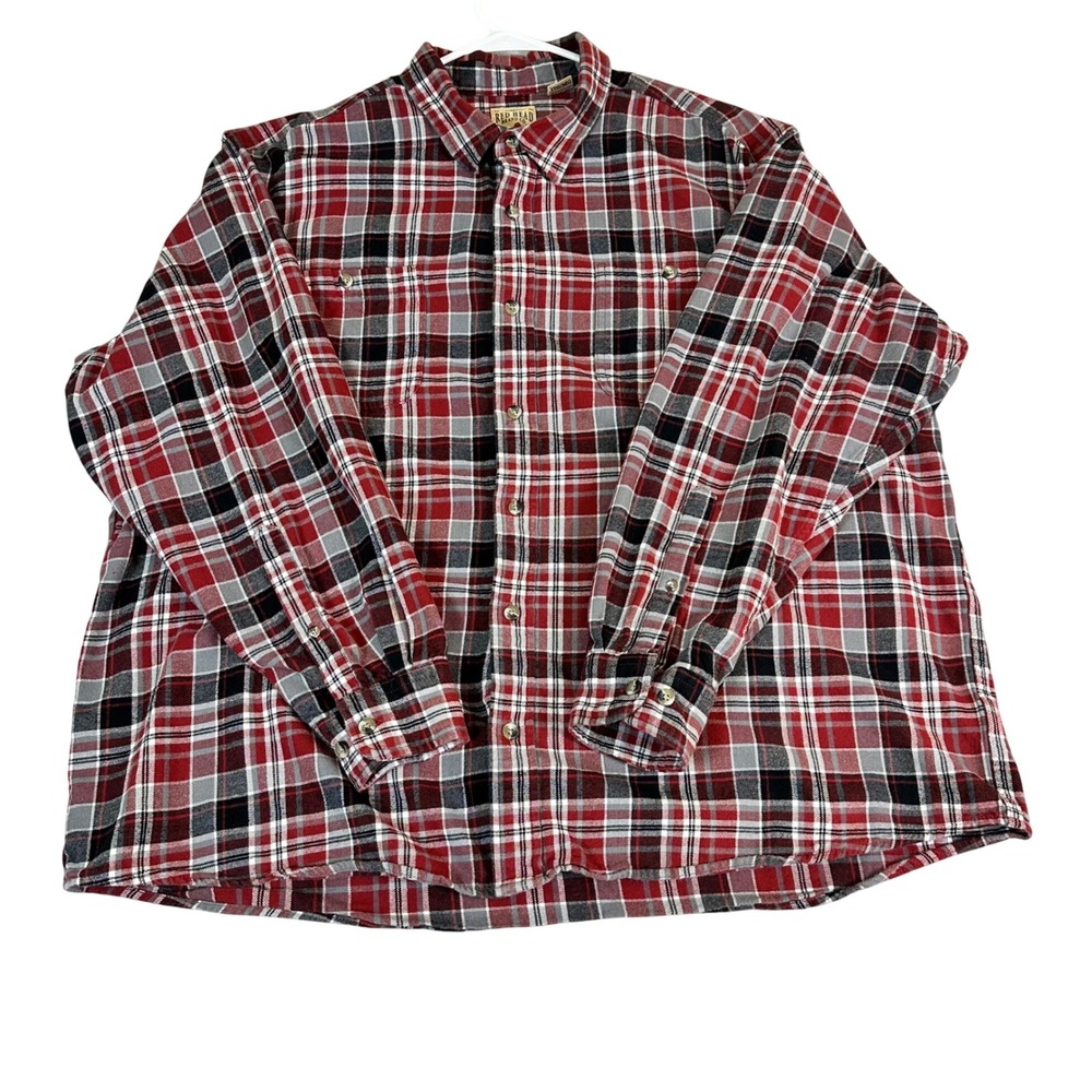 RedHead Brand Co Mens 3XL Plaid Flannel Button Down Shirt Red Black Grey Outdoor
